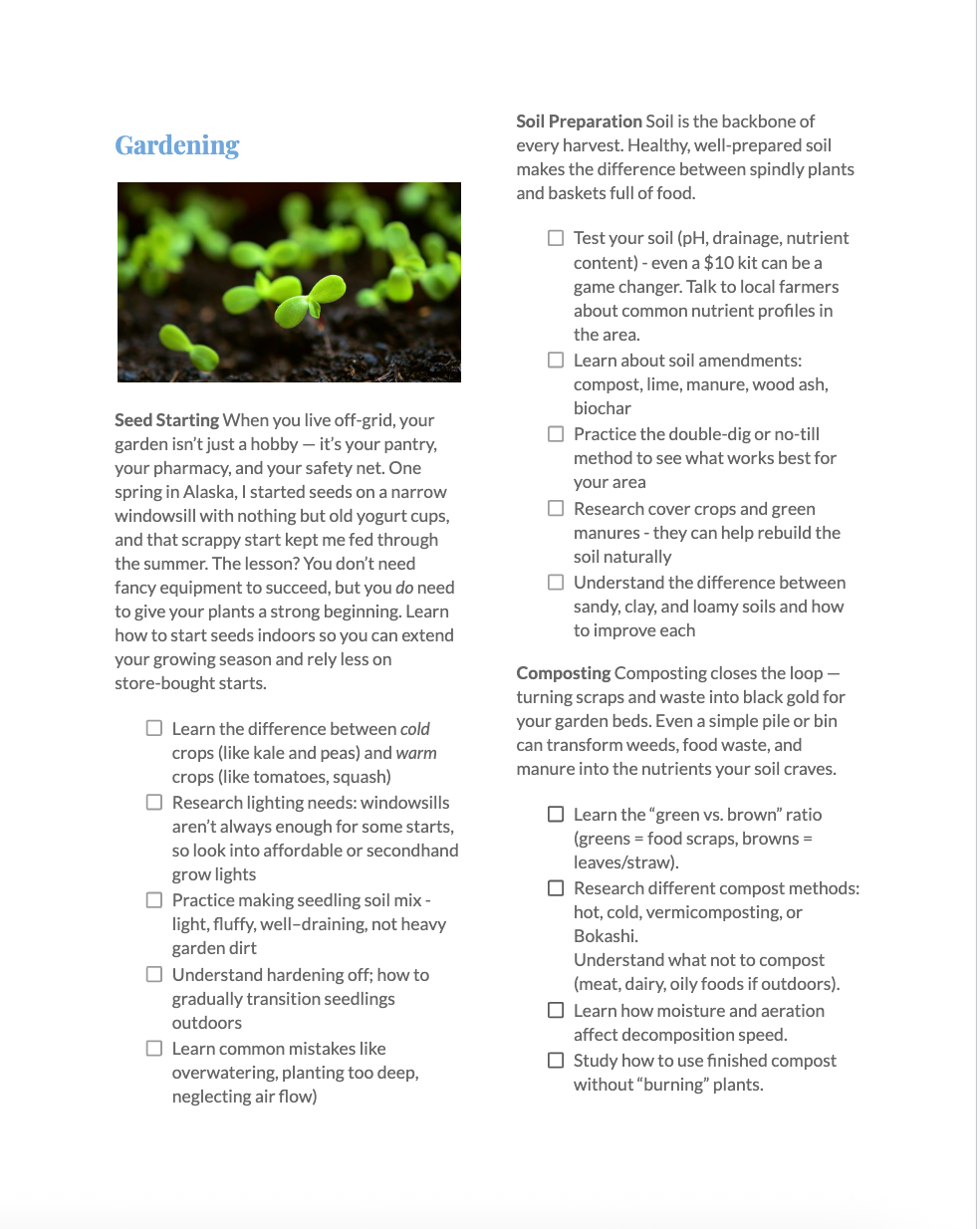 The Off-Grid / Homesteader Skills Checklist